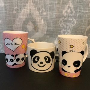 🆕 3 Ceramic Panda Love Is Mugs